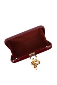 کیف مجلسی زنانه زرشکی دستی مجلسی مینی با جزئیات اکسسوری و بند زنجیری بلند دری مد