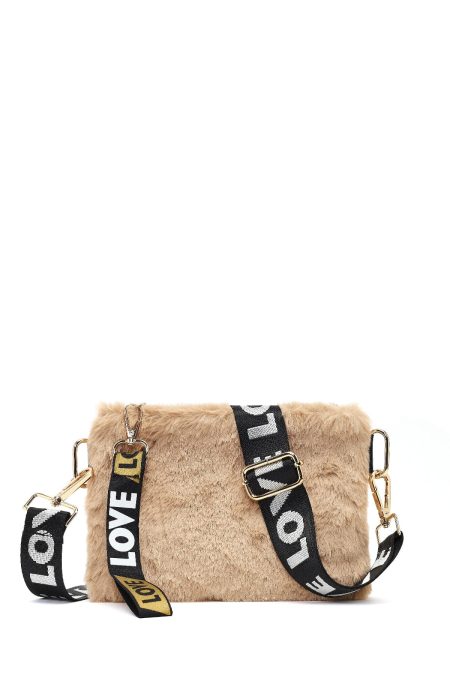 کیف مجلسی زنانه شتری پشمی با بند بلند دری مد