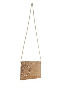 کیف مجلسی زنانه طلایی بند بلند زنجیری نگین‌دار دری مد