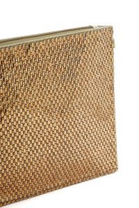 کیف مجلسی زنانه طلایی بند بلند زنجیری نگین‌دار دری مد