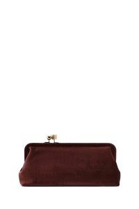 کیف مجلسی زنانه قهوه‌ای دستی مخملی با بند بلند دری مد