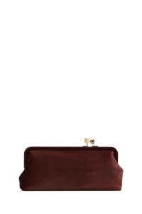 کیف مجلسی زنانه قهوه‌ای دستی مخملی با بند بلند دری مد