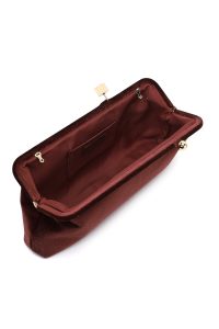 کیف مجلسی زنانه قهوه‌ای دستی مخملی با بند بلند دری مد