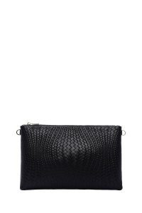 کیف مجلسی زنانه مشکی بافت‌دار با بند زنجیری دری مد