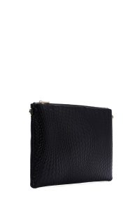 کیف مجلسی زنانه مشکی بافت‌دار با بند زنجیری دری مد