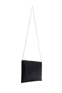 کیف مجلسی زنانه مشکی بافت‌دار با بند زنجیری دری مد