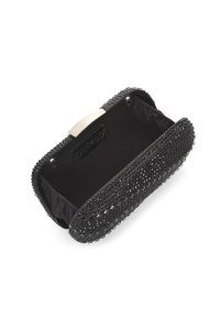 کیف مجلسی زنانه مشکی بند بلند زنجیری مینی جعبه‌ای نگین‌دار دری مد