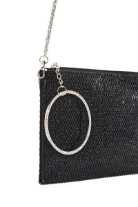 کیف مجلسی زنانه مشکی بند بلند زنجیری نگین‌دار دری مد