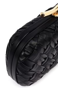 کیف مجلسی زنانه مشکی دستی بافتنی مینی با بند زنجیری بلند دری مد