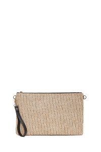 کیف مجلسی زنانه مشکی دستی حصیری با بند زنجیری بلند دری مد