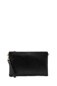 کیف مجلسی زنانه مشکی دستی طرح‌دار با بند زنجیری بلند دری مد