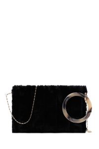 کیف مجلسی زنانه مشکی دستی پشمی با بند زنجیری دری مد