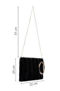 کیف مجلسی زنانه مشکی دستی پشمی با بند زنجیری دری مد