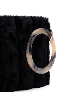 کیف مجلسی زنانه مشکی دستی پشمی با بند زنجیری دری مد