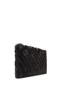 کیف مجلسی زنانه مشکی دستی پشمی با بند زنجیری دری مد