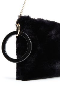 کیف مجلسی زنانه مشکی دستی پشمی با بند زنجیری دری مد