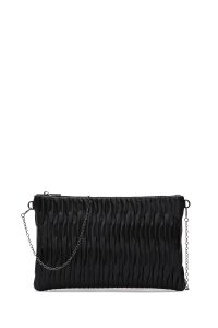 کیف مجلسی زنانه مشکی طرح‌دار با بند زنجیری دری مد