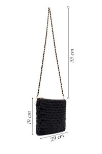 کیف مجلسی زنانه مشکی طرح‌دار با بند زنجیری بلند دری مد