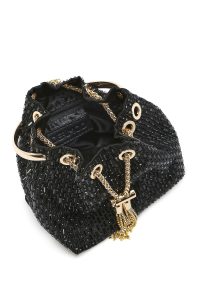 کیف مجلسی زنانه مشکی مینی مجلسی سنگ‌دوزی‌شده با بند زنجیری بلند دری مد