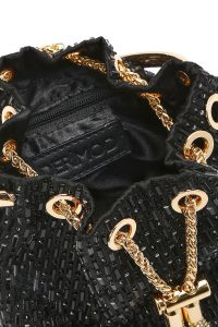 کیف مجلسی زنانه مشکی مینی مجلسی سنگ‌دوزی‌شده با بند زنجیری بلند دری مد