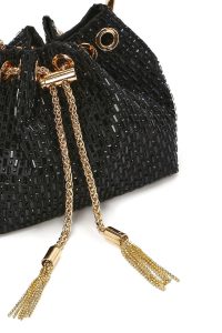 کیف مجلسی زنانه مشکی مینی مجلسی سنگ‌دوزی‌شده با بند زنجیری بلند دری مد