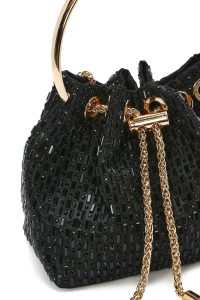 کیف مجلسی زنانه مشکی مینی مجلسی سنگ‌دوزی‌شده با بند زنجیری بلند دری مد