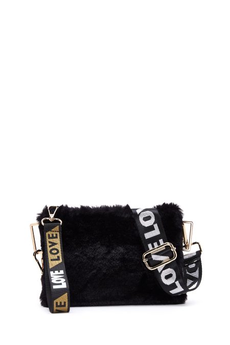 کیف مجلسی زنانه مشکی پشمی با بند بلند دری مد