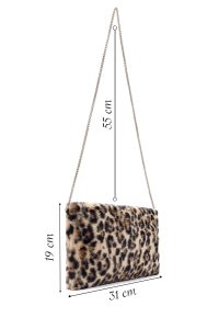 کیف مجلسی زنانه پلنگی دستی پشمی با بند زنجیری دری مد