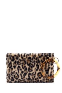 کیف مجلسی زنانه پلنگی دستی پشمی با بند زنجیری دری مد