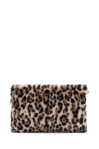 کیف مجلسی زنانه پلنگی دستی پشمی با بند زنجیری دری مد