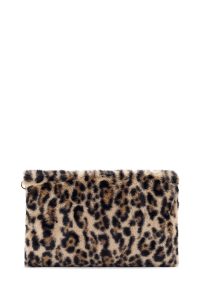 کیف مجلسی زنانه پلنگی دستی پشمی با بند زنجیری دری مد