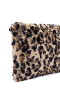 کیف مجلسی زنانه پلنگی دستی پشمی با بند زنجیری دری مد