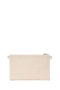 کیف مجلسی زنانه کرم دستی بافت‌دار با بند زنجیری بلند دری مد