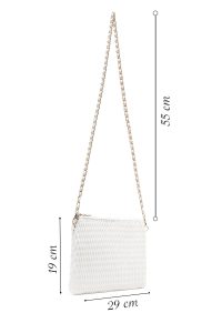 کیف مجلسی زنانه کرم طرح‌دار با بند زنجیری بلند دری مد