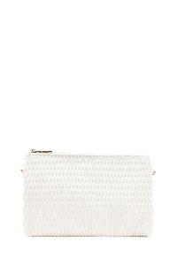 کیف مجلسی زنانه کرم طرح‌دار با بند زنجیری بلند دری مد