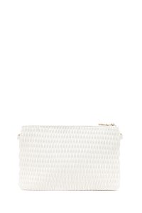 کیف مجلسی زنانه کرم طرح‌دار با بند زنجیری بلند دری مد