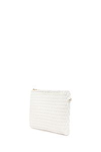 کیف مجلسی زنانه کرم طرح‌دار با بند زنجیری بلند دری مد