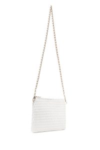 کیف مجلسی زنانه کرم طرح‌دار با بند زنجیری بلند دری مد