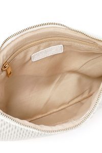 کیف مجلسی زنانه کرم طرح‌دار با بند زنجیری بلند دری مد