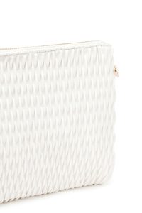 کیف مجلسی زنانه کرم طرح‌دار با بند زنجیری بلند دری مد