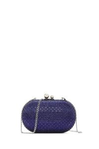 کیف مینی جعبه‌ای زنانه آبی بند بلند زنجیری نگین‌دار دری مد