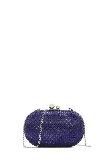 کیف مینی جعبه‌ای زنانه آبی بند بلند زنجیری نگین‌دار دری مد