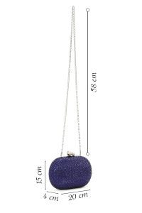 کیف مینی جعبه‌ای زنانه آبی بند بلند زنجیری نگین‌دار دری مد