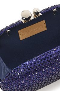 کیف مینی جعبه‌ای زنانه آبی بند بلند زنجیری نگین‌دار دری مد