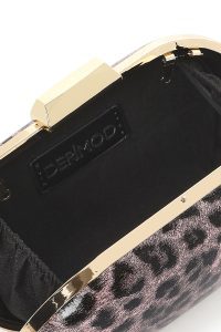 کیف مینی کلاچ زنانه صورتی طرح پلنگی بند بلند دری مد