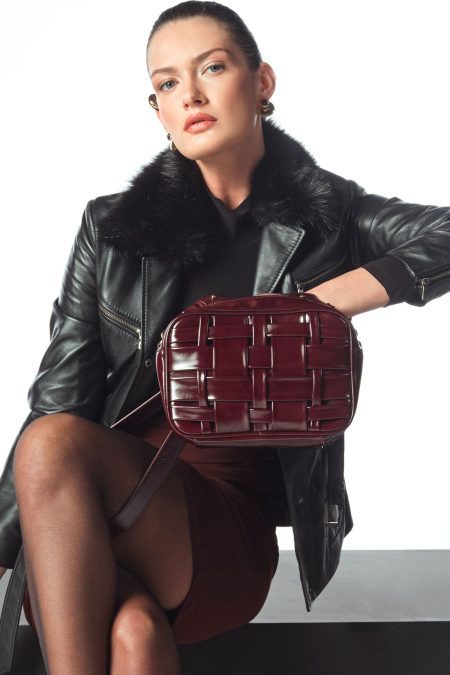 کیف کراس بادی زنانه بوردو بلند بافت دری مد