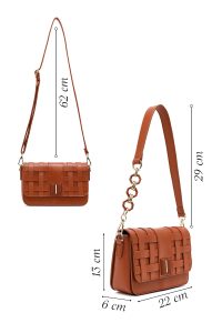 کیف کراس بادی زنانه قهوه‌ای بلند بافت کراس‌بادی دری مد