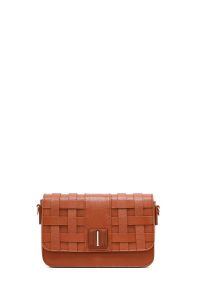 کیف کراس بادی زنانه قهوه‌ای بلند بافت کراس‌بادی دری مد