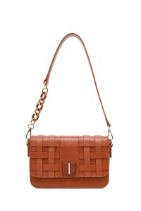 کیف کراس بادی زنانه قهوه‌ای بلند بافت کراس‌بادی دری مد