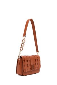 کیف کراس بادی زنانه قهوه‌ای بلند بافت کراس‌بادی دری مد